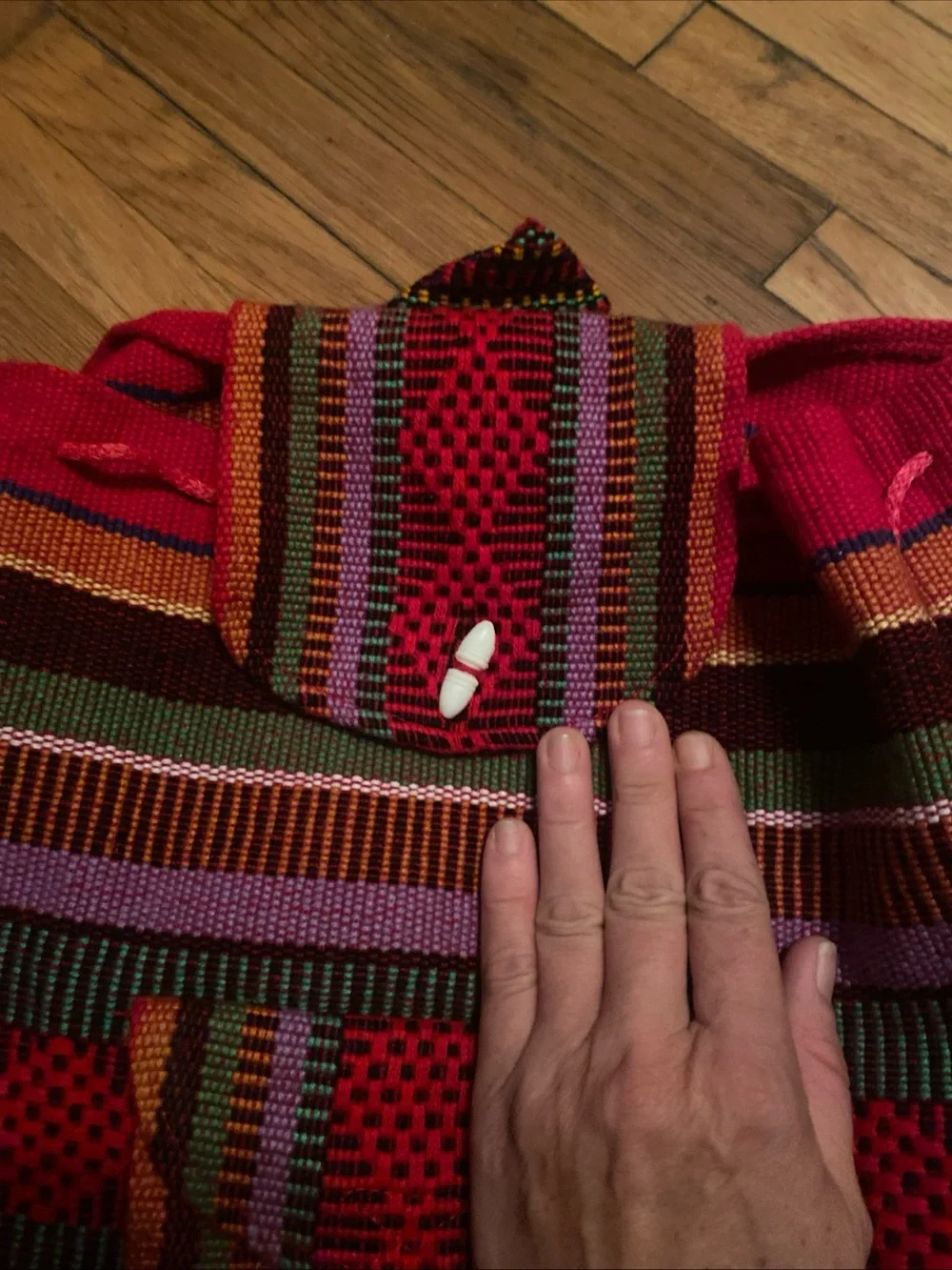 Handwoven Red Striped Women's Backpack Boho Hippie Bag